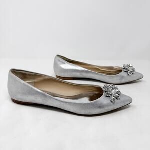[Badgley Mischka] Karina Silver Metallic Pointed Toe Crystal Flats Wedding Sz 9